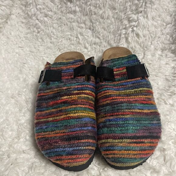 Rocket Dog fabric multi color Striped Clogs with Buckle accent SZ9 - Picture 3 of 9